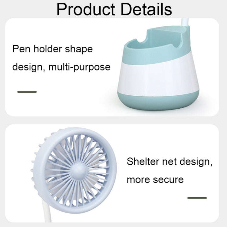 276A USB Charging Desktop Pen Holder Fan with Phone Holder Function Dormitory Portable Fan(Green)