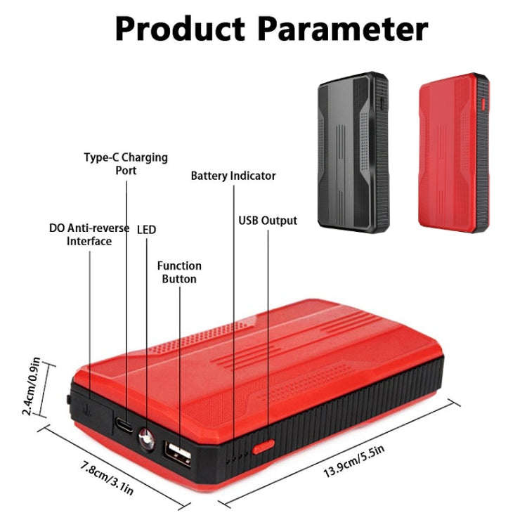 R23 Car Emergency Start Large Capacity Power Bank With LED Light(Red)