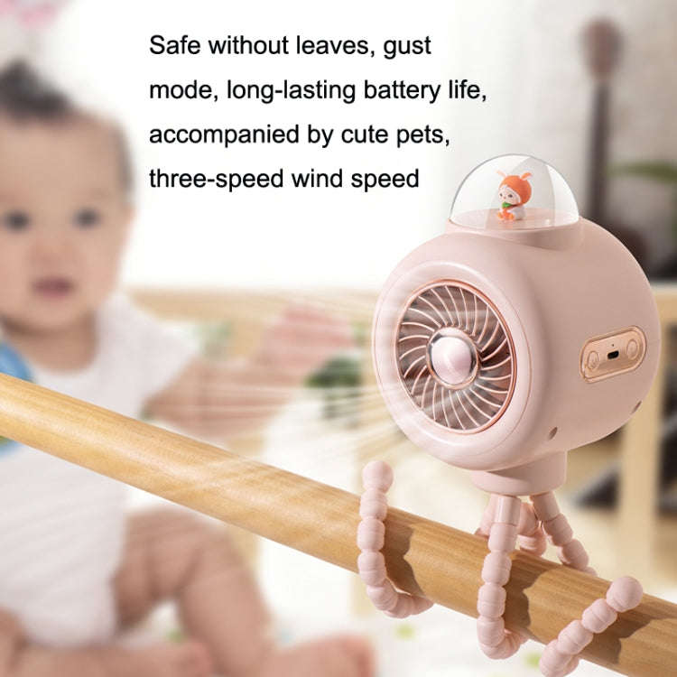 Baby Stroller Fan Home Mute Outdoor Cooling Portable Rabbit Octopus Fan Without Shake Head (White)