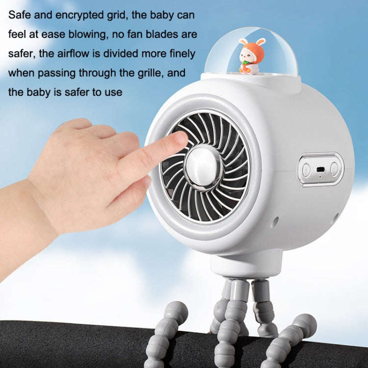 Baby Stroller Fan Home Mute Outdoor Cooling Portable Rabbit Octopus Fan Without Shake Head (White)