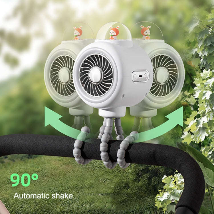 Baby Stroller Fan Home Mute Outdoor Cooling Portable Rabbit Octopus Fan Without Shake Head (White)