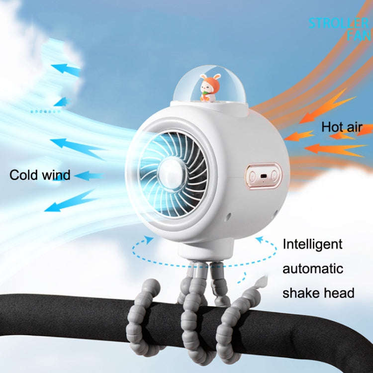 Baby Stroller Fan Home Mute Outdoor Cooling Portable Rabbit Octopus Fan Without Shake Head (White)