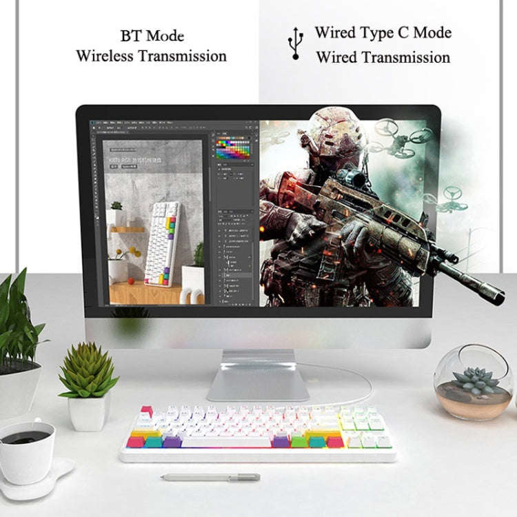 Ajazz K870T 87-Key Hot Swap Bluetooth/Wired Dual Mode RGB Backlight Office Game Mechanical Keyboa...