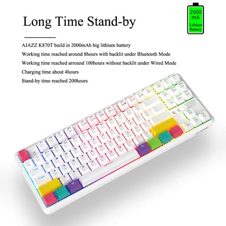 Ajazz K870T 87-Key Hot Swap Bluetooth/Wired Dual Mode RGB Backlight Office Game Mechanical Keyboa...