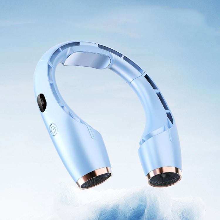 USB Charging Big Wind Cooling Leafless Hanging Neck Fan(Blue)