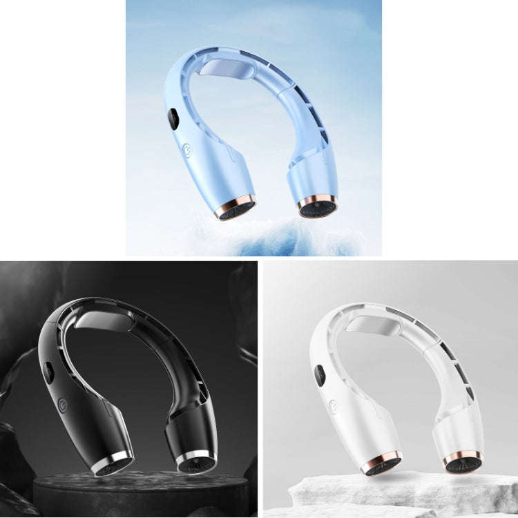 USB Charging Big Wind Cooling Leafless Hanging Neck Fan(Blue)