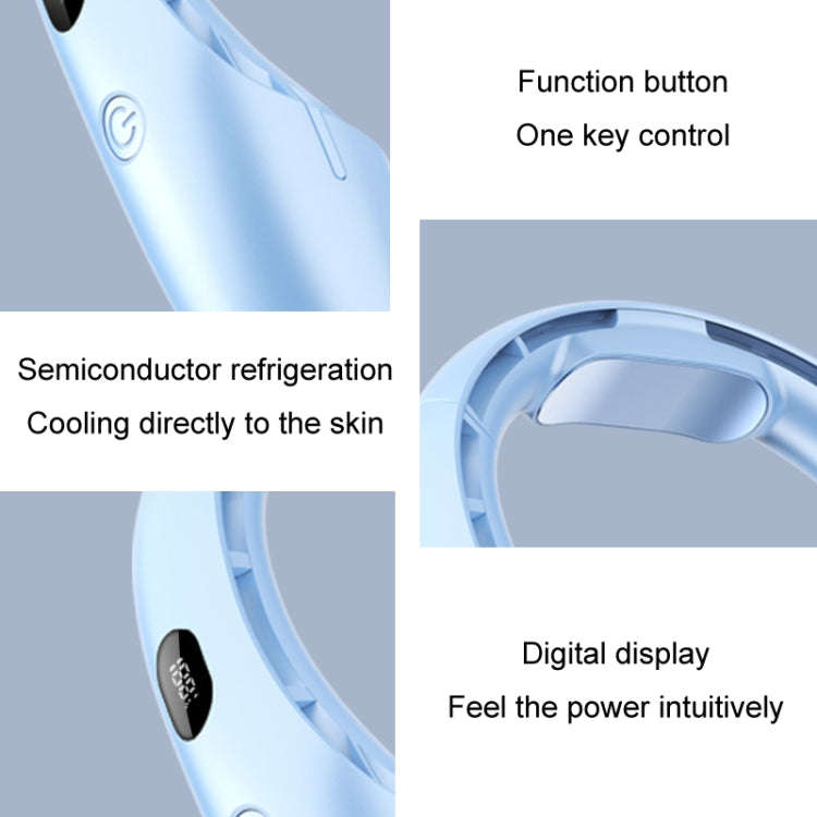 USB Charging Big Wind Cooling Leafless Hanging Neck Fan(Blue)