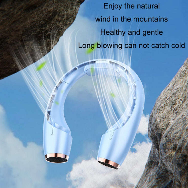 USB Charging Big Wind Cooling Leafless Hanging Neck Fan(Blue)