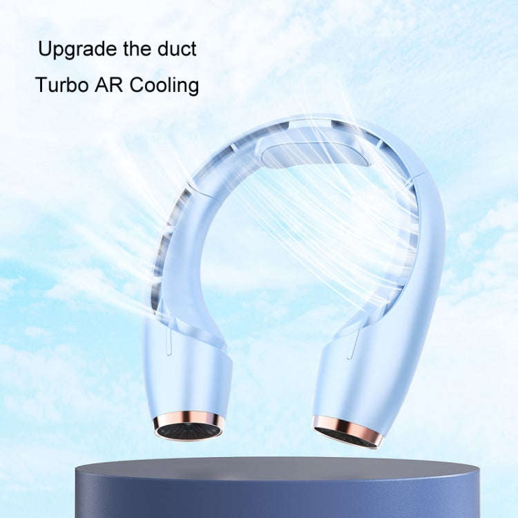 USB Charging Big Wind Cooling Leafless Hanging Neck Fan(Blue)