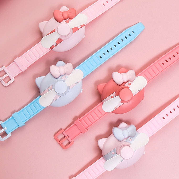 1158 Cartoon Shape Children Watch Fan USB Charging Portable Wrist Mini Fan(Pink Blue)