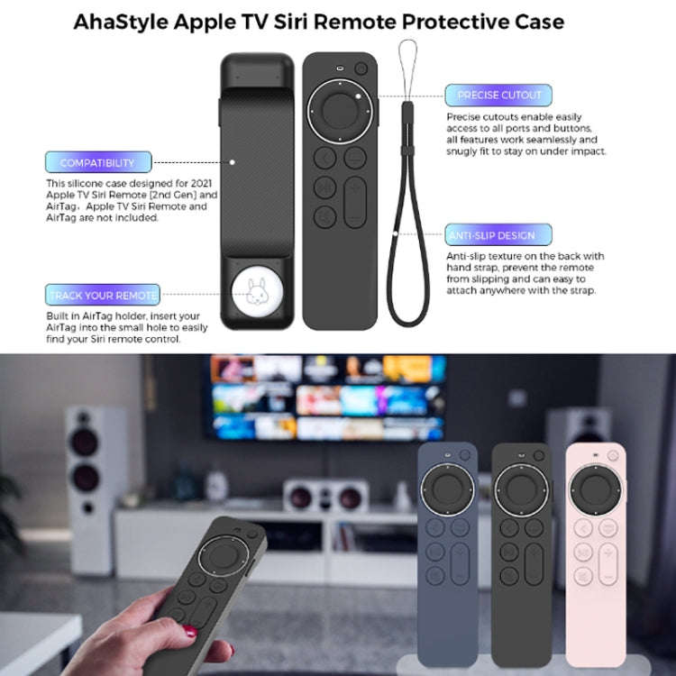 For Apple TV Siri Remote 2/3 AhaStyle PT165 Remote Controller Silicone Protective Case(Black)