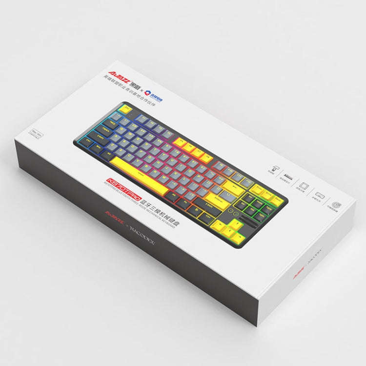 Ajazz K870T Pro 87 Keys Three Mode Wireless/Bluetooth/Wired Pluggable RGB Mechanical Keyboard Tea...