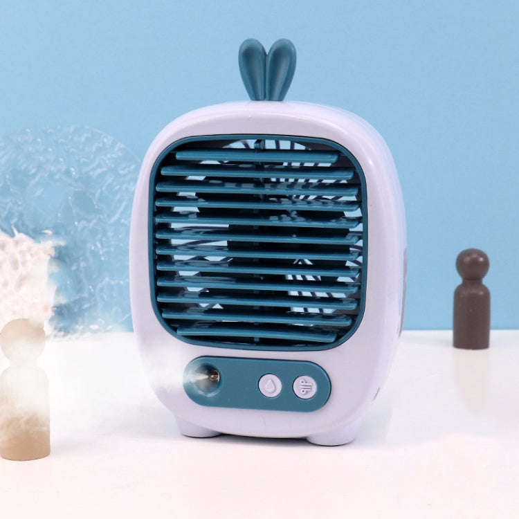 1315 Spray Humidification Hydrating Cartoon Fan USB Charging Desktop Fan(Bunny Blue)