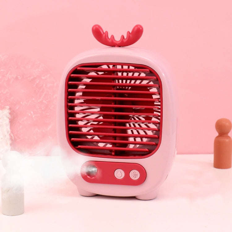1315 Spray Humidification Hydrating Cartoon Fan USB Charging Desktop Fan(Deer Pink)