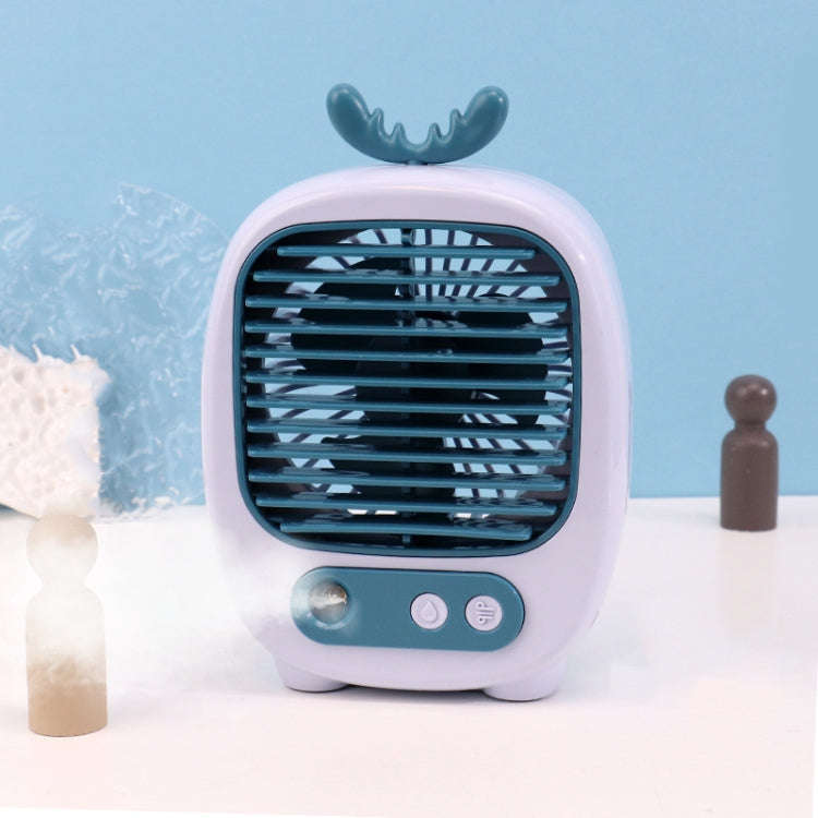 1315 Spray Humidification Hydrating Cartoon Fan USB Charging Desktop Fan(Deer Blue)