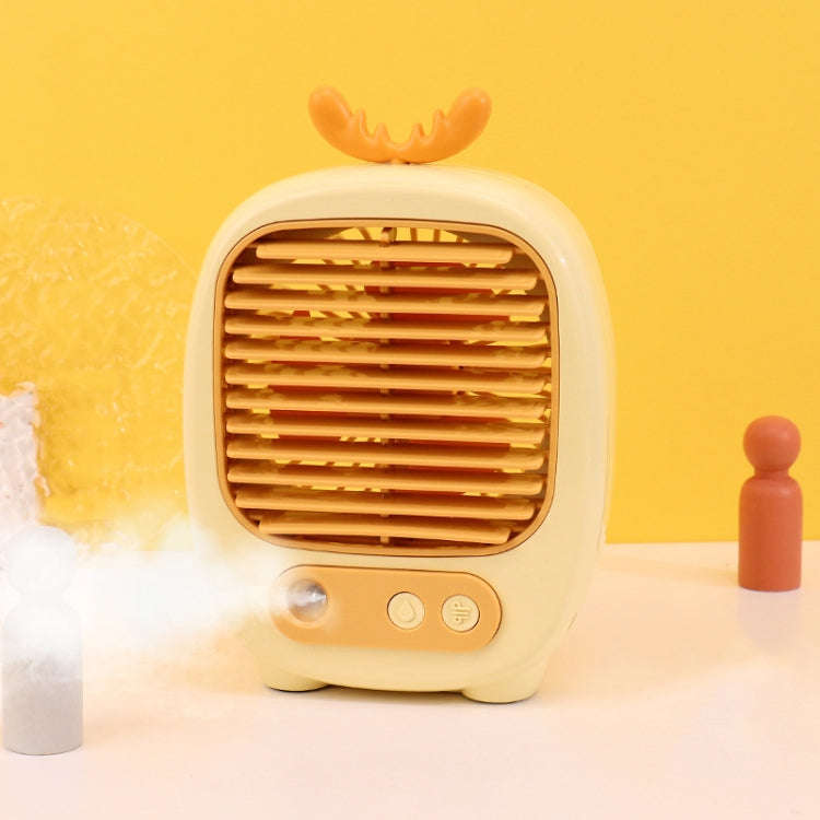 1315 Spray Humidification Hydrating Cartoon Fan USB Charging Desktop Fan(Deer Yellow)