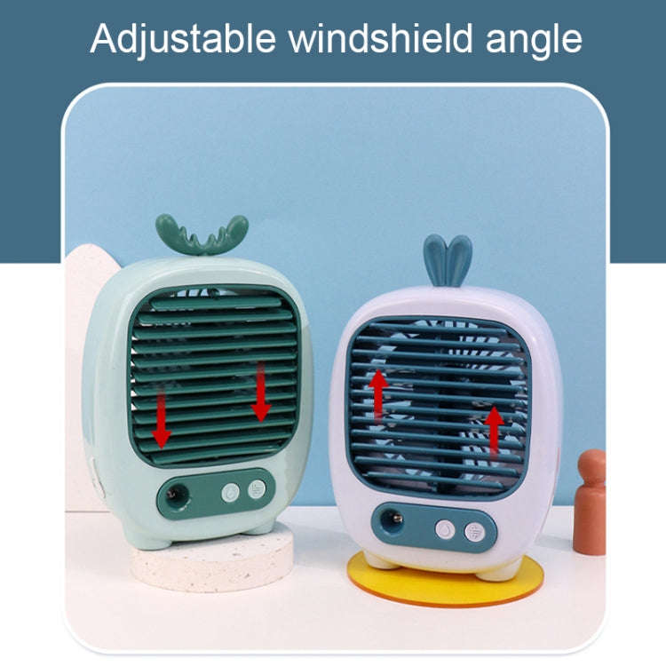 1315 Spray Humidification Hydrating Cartoon Fan USB Charging Desktop Fan(Deer Blue)