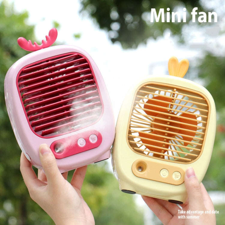 1315 Spray Humidification Hydrating Cartoon Fan USB Charging Desktop Fan(Deer Blue)