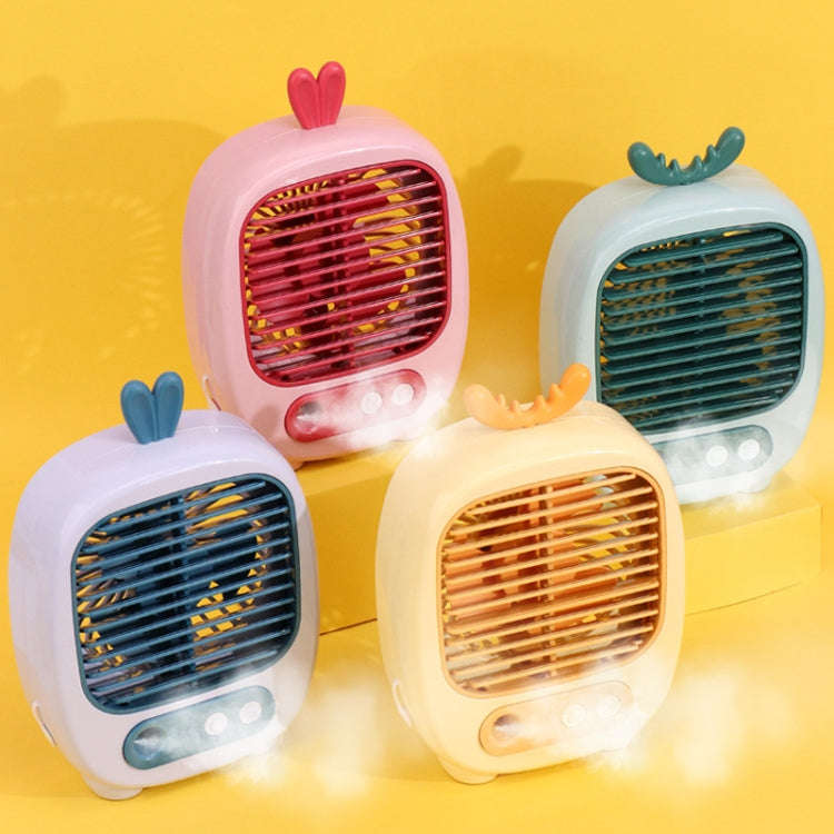 1315 Spray Humidification Hydrating Cartoon Fan USB Charging Desktop Fan(Deer Blue)