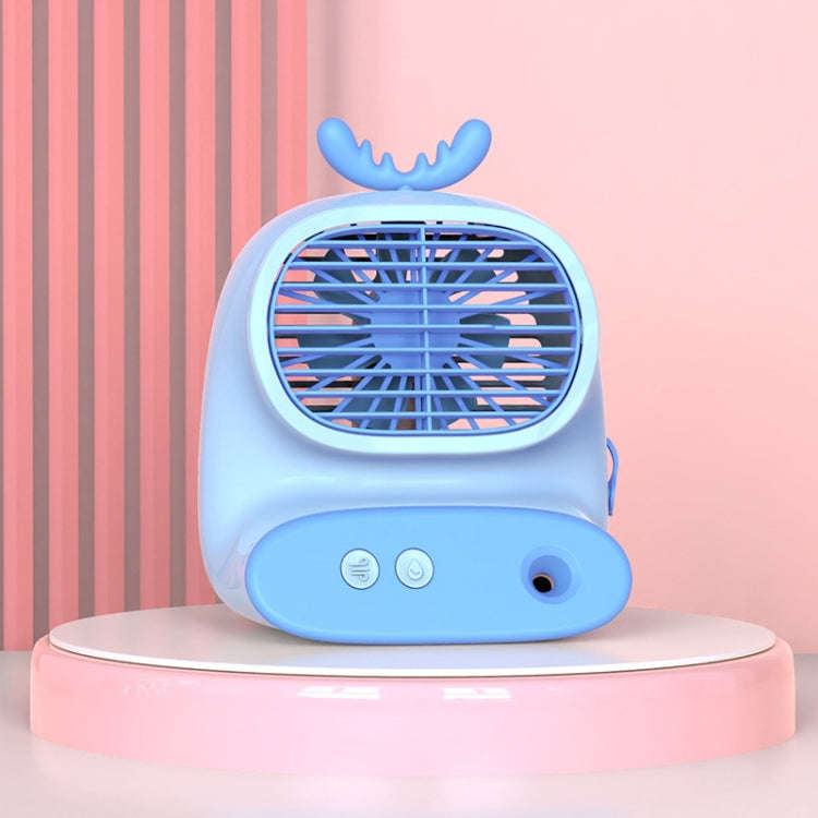 CS1319 Desktop Small Hydrating Spray Cartoon Fan Rechargeable Silent Humidifying Fan(Deer Blue)