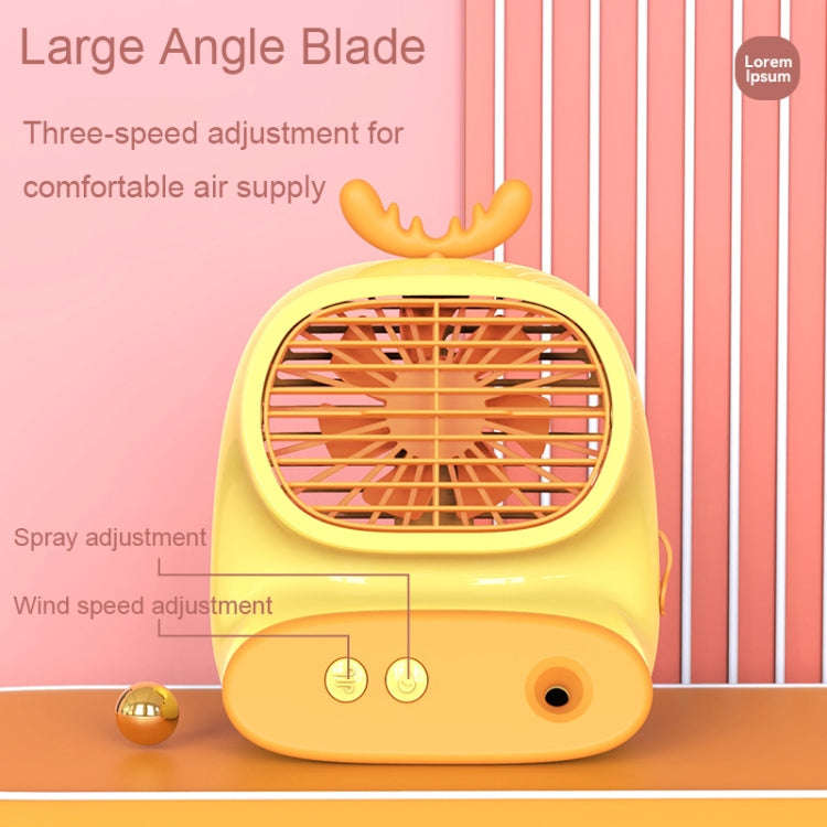 CS1319 Desktop Small Hydrating Spray Cartoon Fan Rechargeable Silent Humidifying Fan(Deer Yellow)