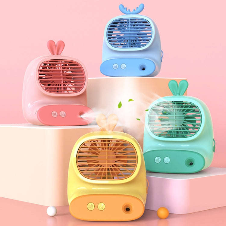 CS1319 Desktop Small Hydrating Spray Cartoon Fan Rechargeable Silent Humidifying Fan(Bunny Green)