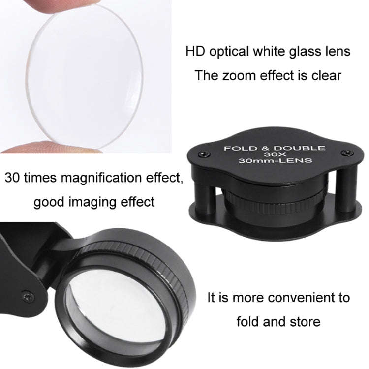 30x 30mm Optical Glass Lens Jewelry Appraisal Folding Magnifier(Carton Package)