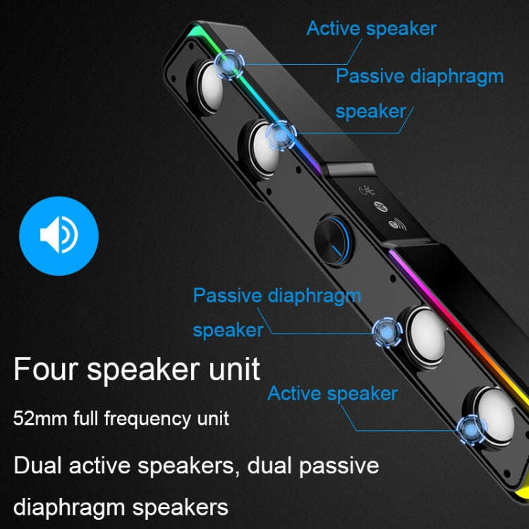 Wired+Bluetooth Version DHE6002S RGB Lights HiFi Sound Effect Computer Audio Desktop Long Strip S...