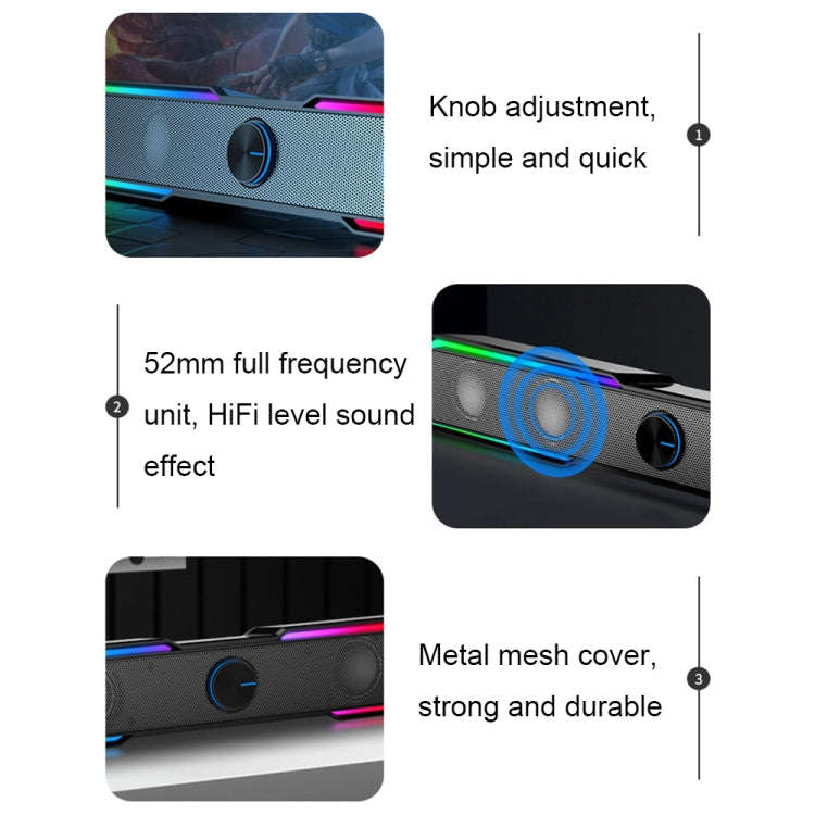 Wired Version DHE6002S RGB Lights HiFi Sound Effect Computer Audio Desktop Long Strip Speakers