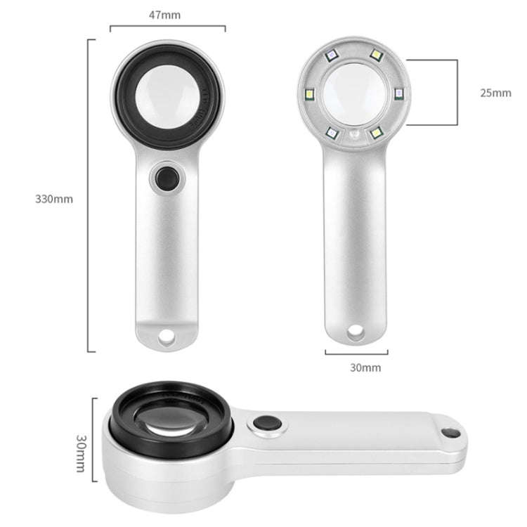30X Handheld Rechargeable Jewelry Appraisal Magnifier LED Currency Detector Light