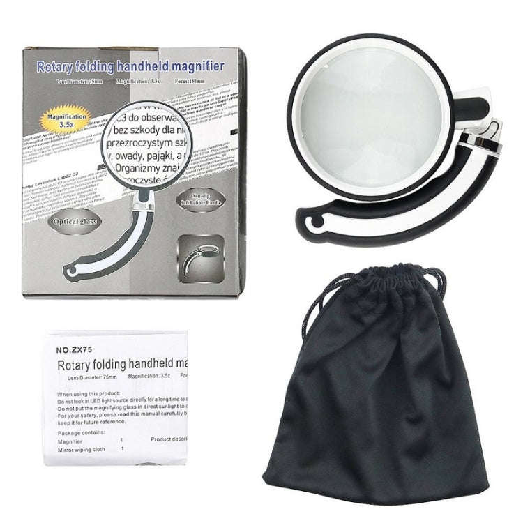 75mm Rubber Handle Folding Rotating Hand Magnifying Glass