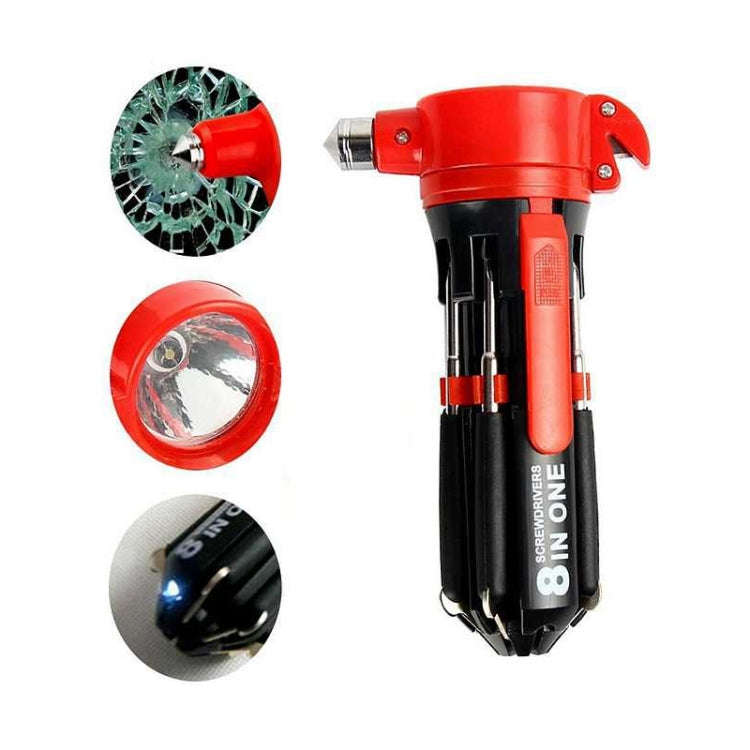 8 in 1 Multifunctional Car Safety Hammer with Screwdriver Flashlight