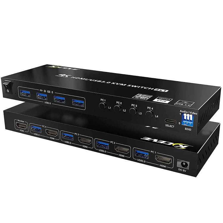 KVM401A 4 Ports USB 3.0 Shared Device HDMI KVM Switch HUB Shared Converter(Black)