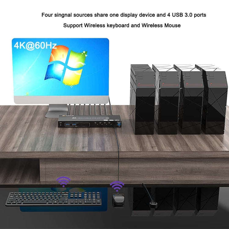 KVM401A 4 Ports USB 3.0 Shared Device HDMI KVM Switch HUB Shared Converter(Black)