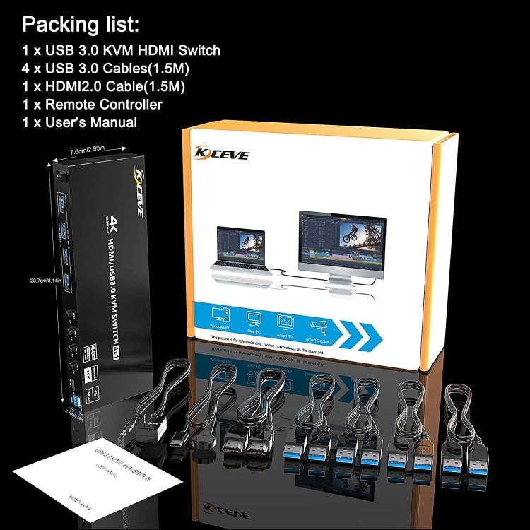 KVM401A 4 Ports USB 3.0 Shared Device HDMI KVM Switch HUB Shared Converter(Black)