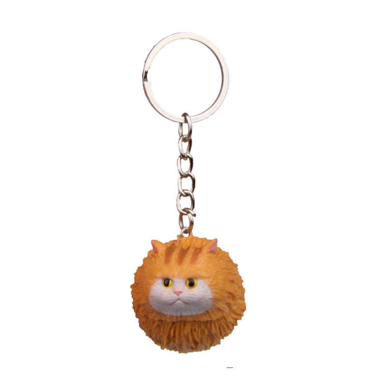 Round Little Tiger Cat Keychain Cartoon Key Ring Ornament(Yellow White)