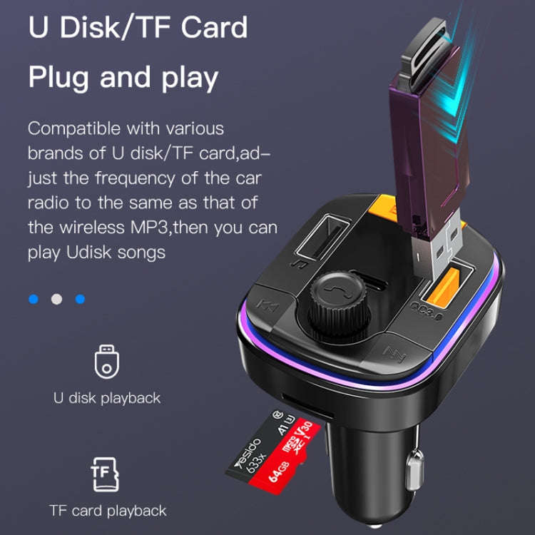 Yesido Y45 Car PD Charger Cigarette Lighter QC Car Charging USB Bluetooth Digital Display FM(Black)