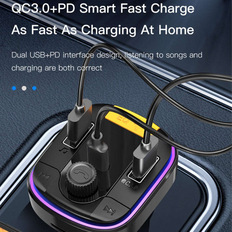 Yesido Y45 Car PD Charger Cigarette Lighter QC Car Charging USB Bluetooth Digital Display FM(Black)