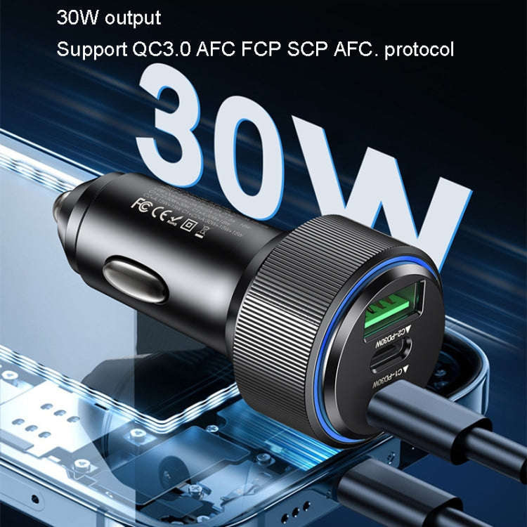 Yesido Y50 Car USB3.0 Fast Charger 30W Aluminum Alloy PD Fast Charging(Black)