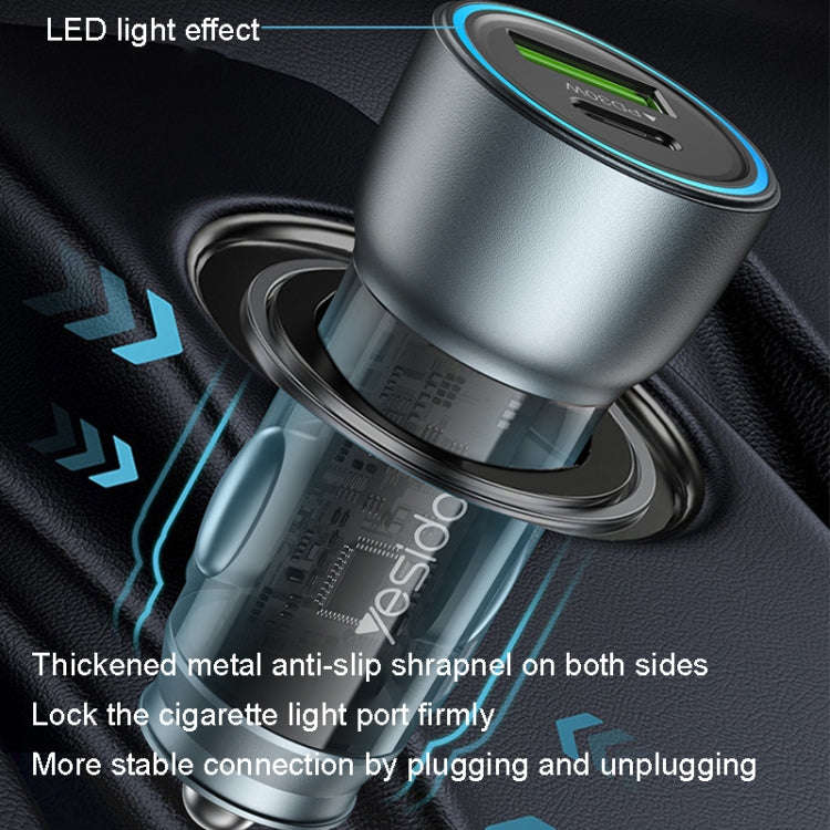 Yesido Y49 Car USB3.0 Fast Charger 30W Translucent PD Fast Charging(Black)