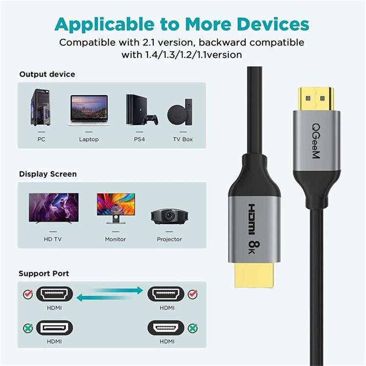 QGeeM QG-AV17 HDMI To HDMI Connection Cable Support 8K&60Hz 3m Length