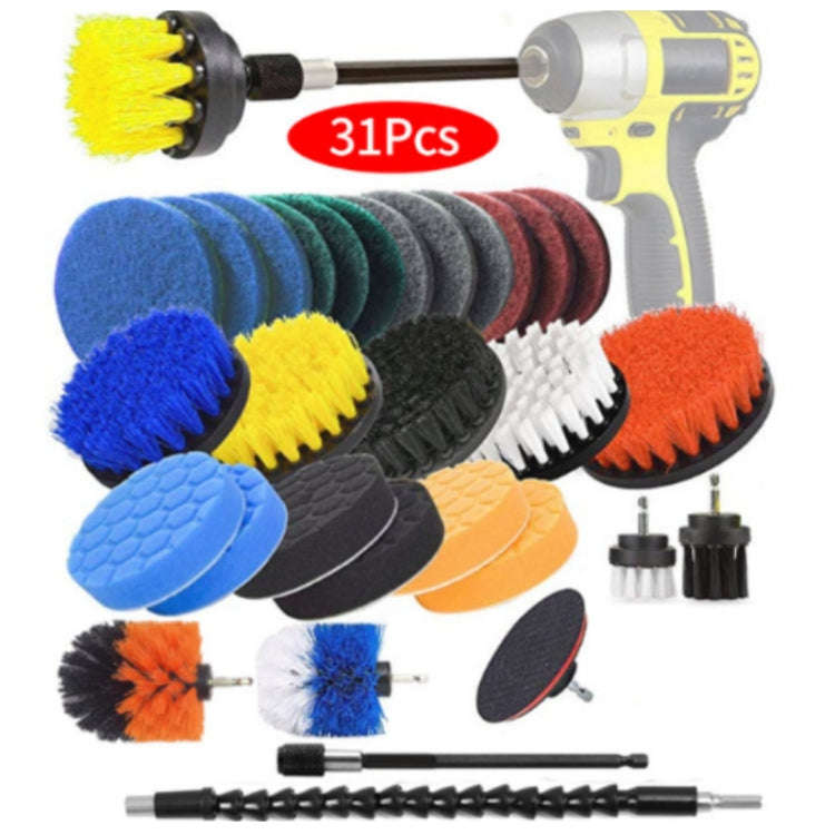 31pcs/set Electric Drill Brush Kitchen Bathroom Wall Cleaning Set(Yellow)