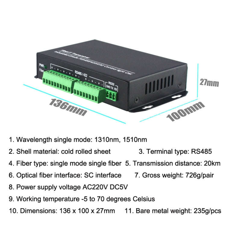 1pair YH-VD48508 SC 8-way Bidirectional Data Network Optical Transceiver Fiber Optic Transceiver(...