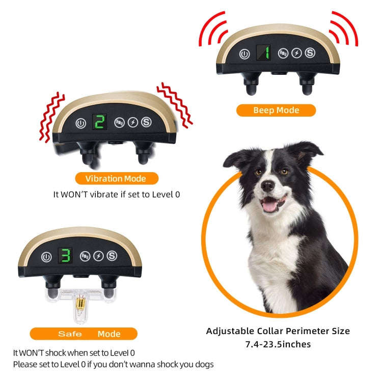 USB Rechargeable Waterproof Dog Bark Collar With Vibration And Beep(Gold)