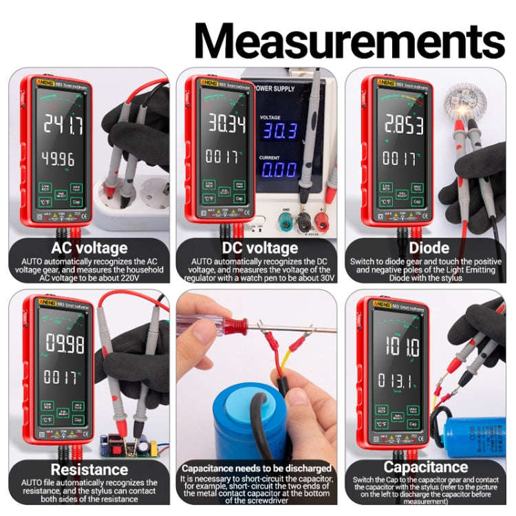 ANENG 683 Smart Touch Screen Automatic Range Rechargeable Multimeter(Black)