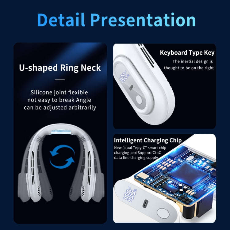 J18 Cooling Hanging Neck Fan Portable Bladeless Digital Display Fan(White)