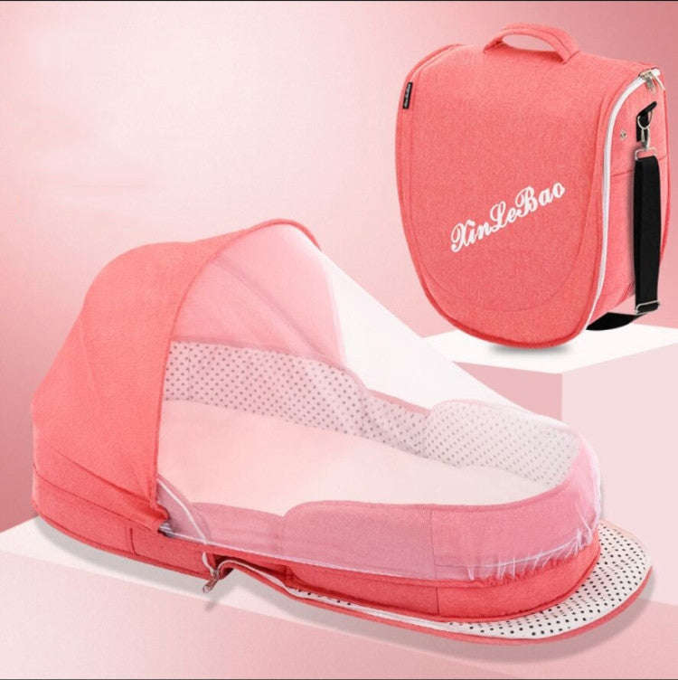 706 Backpack Portable Movable Crib Multifunctional Foldable Baby Bed, Color: Pink+Sunshade