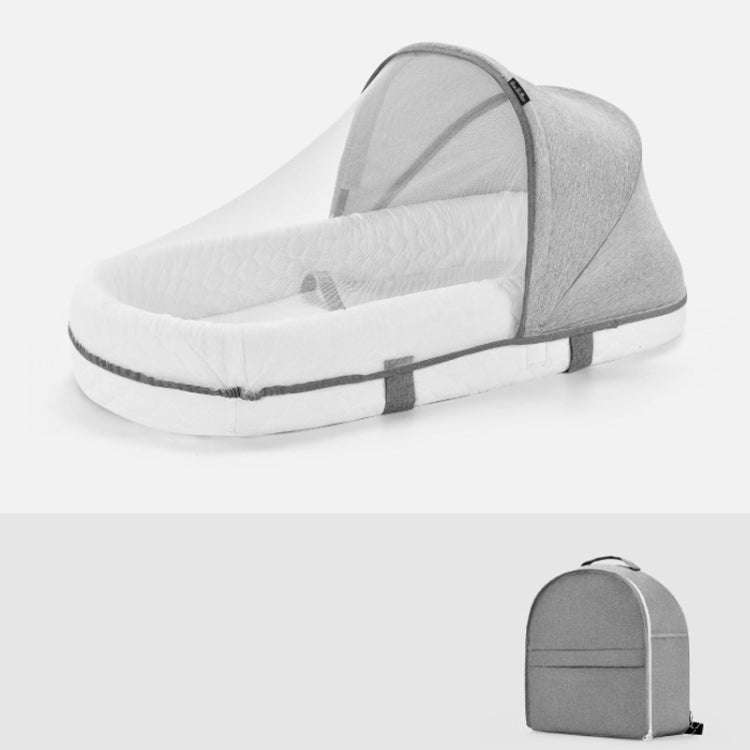 709 Portable Multifunctional Crib with Mosquito Net Folding Newborn Moveable Bed, Color: Gray White
