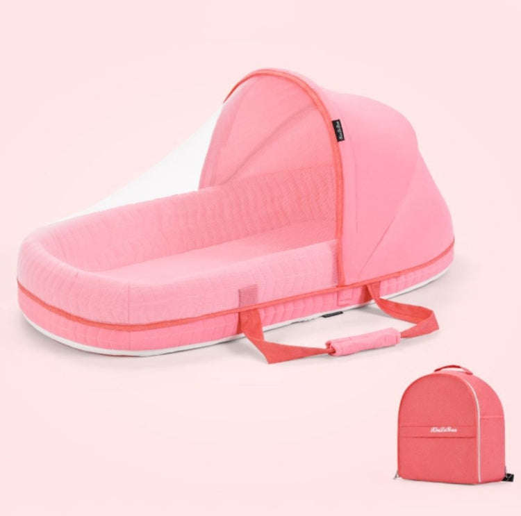 709 Portable Multifunctional Crib with Mosquito Net Folding Newborn Moveable Bed, Color: Pink
