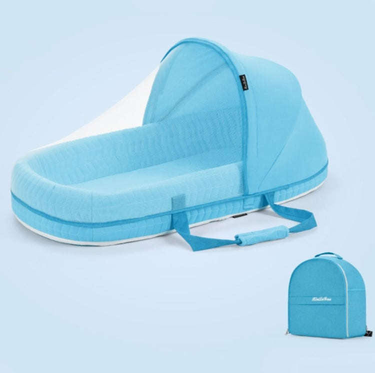 709 Portable Multifunctional Crib with Mosquito Net Folding Newborn Moveable Bed, Color: Sky Blue